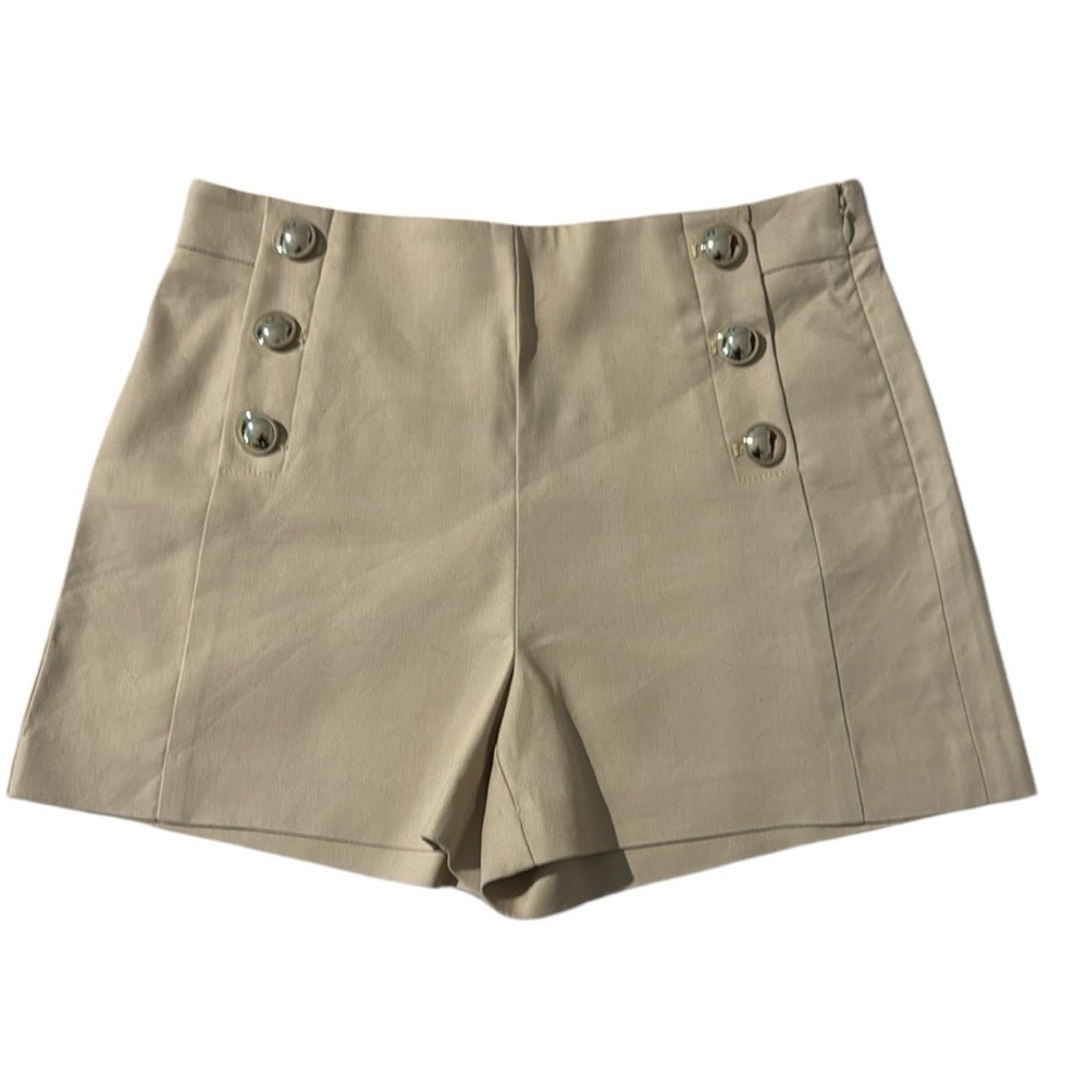ANN TAYLOR SAILOR SHORTS NWT Linen Blend Sz 4P Highrise Zipper Gold Tone Buttons